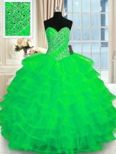 Discount Ruffled Ball Gowns Quinceanera Gown Green Sweetheart Organza Sleeveless Floor Length Lace Up