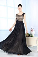 Graceful Asymmetric Sleeveless Side Zipper Prom Dress Black Chiffon