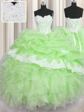 Sophisticated Green Sleeveless Beading and Ruffles and Pick Ups Floor Length 15th Birthday Dress