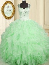  Sleeveless Floor Length Beading and Ruffles Lace Up Quinceanera Gown