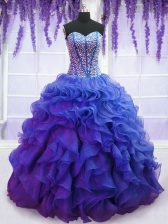 Elegant Sweetheart Sleeveless Lace Up 15 Quinceanera Dress Royal Blue Organza