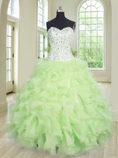 Traditional Floor Length Ball Gowns Sleeveless Yellow Green Vestidos de Quinceanera Lace Up