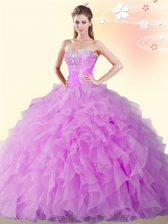 Nice Sleeveless Beading and Ruffles Lace Up Ball Gown Prom Dress