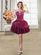 Classical Burgundy Ball Gowns Organza Sweetheart Sleeveless Beading and Appliques and Pick Ups Mini Length Lace Up Prom Dresses