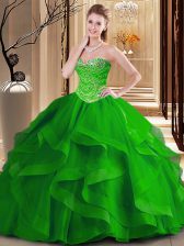 Fantastic Floor Length Green Quinceanera Dress Tulle Sleeveless Beading and Ruffles