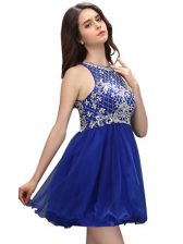 Vintage Scoop Royal Blue Sleeveless Mini Length Beading Zipper Prom Dress