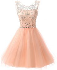 Glorious Peach Zipper Scoop Beading Dress for Prom Chiffon Sleeveless