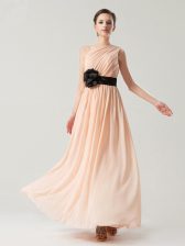 Traditional One Shoulder Sleeveless Side Zipper Evening Dress Peach Chiffon