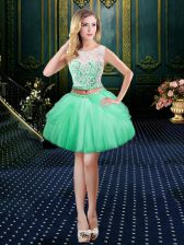 Inexpensive Apple Green Clasp Handle Scoop Lace Prom Party Dress Tulle Sleeveless