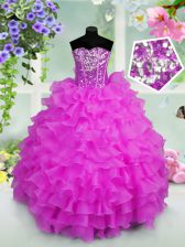 Trendy Sequins Ruffled Floor Length Ball Gowns Sleeveless Lilac Girls Pageant Dresses Lace Up