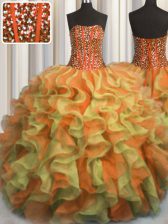  Visible Boning Beaded Bodice Multi-color Sleeveless Beading and Ruffles Floor Length Sweet 16 Dresses
