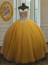  Floor Length Gold Quince Ball Gowns Sweetheart Sleeveless Lace Up