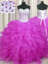 Discount Floor Length Fuchsia Quinceanera Gown Sweetheart Sleeveless Lace Up