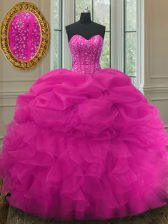 Fancy Sleeveless Beading and Ruffles and Pick Ups Lace Up Quinceanera Dresses
