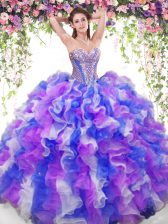 Custom Designed Multi-color Ball Gowns Beading and Ruffles Ball Gown Prom Dress Lace Up Organza Sleeveless Floor Length