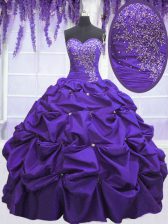  Purple Sweetheart Lace Up Beading and Pick Ups Sweet 16 Quinceanera Dress Sleeveless
