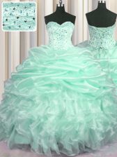  Apple Green Sweetheart Neckline Beading and Ruffles and Pick Ups Sweet 16 Dresses Sleeveless Lace Up