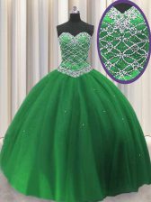 Ideal Green Lace Up Sweetheart Beading Quinceanera Gown Tulle Sleeveless