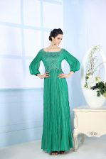  Beading and Appliques and Ruching Dress for Prom Green Zipper 3 4 Length Sleeve Floor Length