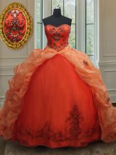 Modern Orange Red Sweetheart Neckline Beading and Embroidery and Pick Ups Quinceanera Dress Sleeveless Lace Up