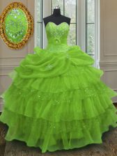 Custom Design Sleeveless Beading and Ruffled Layers and Pick Ups Lace Up 15th Birthday Dress