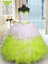  Multi-color Sweetheart Lace Up Beading and Ruffles Quince Ball Gowns Sleeveless