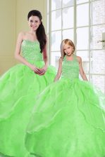 Free and Easy Floor Length Lace Up 15th Birthday Dress Green for Military Ball and Sweet 16 and Quinceanera with Beading and Sequins