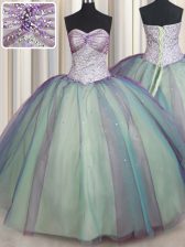 New Style Sweetheart Sleeveless Tulle Quinceanera Dresses Beading and Sequins Lace Up