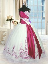 Elegant White And Red Quinceanera Dress Military Ball and Sweet 16 and Quinceanera with Embroidery and Sashes ribbons Sweetheart Sleeveless Lace Up