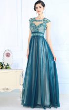  Chiffon Scoop Sleeveless Zipper Lace Prom Evening Gown in Teal