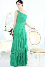 Suitable One Shoulder Sleeveless Appliques Side Zipper Prom Party Dress