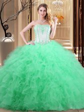 Cute 15 Quinceanera Dress Military Ball and Sweet 16 and Quinceanera with Embroidery Strapless Sleeveless Lace Up