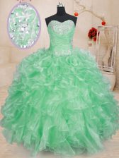 Traditional Apple Green Sweetheart Neckline Beading and Ruffles and Pick Ups Quinceanera Dresses Sleeveless Lace Up