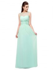  Scoop Turquoise Chiffon Zipper Prom Evening Gown Sleeveless Floor Length Ruching