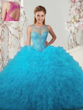 Glorious Scoop Tulle Sleeveless Floor Length Quince Ball Gowns and Beading and Ruffles