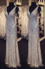  Champagne Sleeveless Organza Zipper Prom Party Dress for Prom and Party