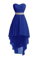  Sleeveless High Low Belt Lace Up Homecoming Dress with Blue