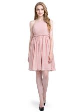  One Shoulder Knee Length Pink Prom Dresses Chiffon Sleeveless Ruching
