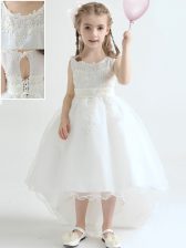  Scoop Sleeveless Lace Up Toddler Flower Girl Dress White Organza