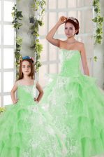  Floor Length Sweet 16 Quinceanera Dress Organza Sleeveless Beading and Ruffled Layers and Ruching