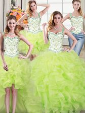  Four Piece Ball Gowns Ball Gown Prom Dress Yellow Green Straps Organza Sleeveless Floor Length Lace Up