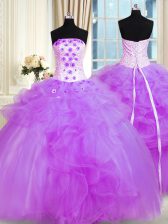  Strapless Sleeveless Tulle Quinceanera Dresses Pick Ups and Hand Made Flower Lace Up