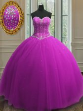 Nice Sequins Purple Sleeveless Tulle Lace Up Sweet 16 Quinceanera Dress for Military Ball and Sweet 16 and Quinceanera