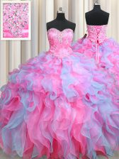 High Quality Floor Length Lace Up Quinceanera Gown Multi-color for Military Ball and Sweet 16 and Quinceanera with Beading and Ruffles