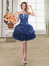  Navy Blue Ball Gowns Organza Sweetheart Sleeveless Beading and Appliques and Pick Ups Mini Length Lace Up Prom Evening Gown