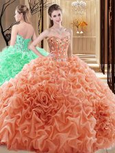  Fabric With Rolling Flowers Sleeveless Floor Length Quinceanera Dresses and Embroidery and Ruffles and Pick Ups