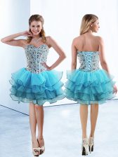 Latest Baby Blue Prom Party Dress Prom and Party with Beading and Ruffled Layers Sweetheart Sleeveless Lace Up