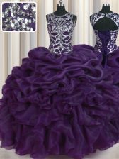 Custom Made Scoop Sleeveless Lace Up Floor Length Beading and Pick Ups Sweet 16 Dress