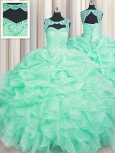 Latest Scoop Apple Green Lace Up Sweet 16 Quinceanera Dress Beading and Ruffles and Pick Ups Sleeveless Floor Length