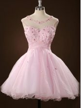  Pink Scoop Zipper Beading and Appliques Sleeveless
